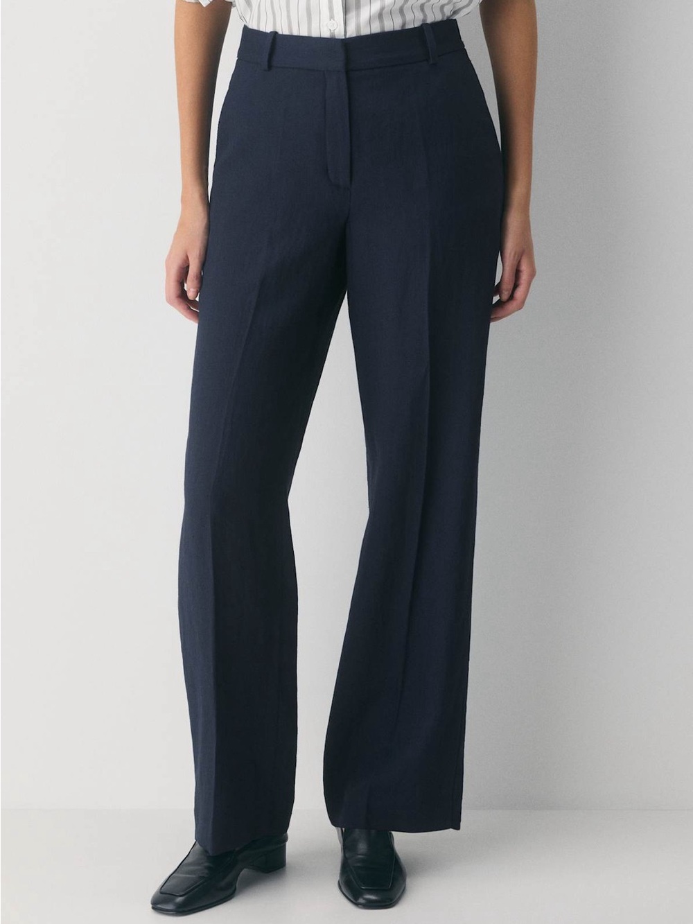 Aritzia Babaton Navy Agency High-Rise Straight Leg Wool Blend Dress Pants 6